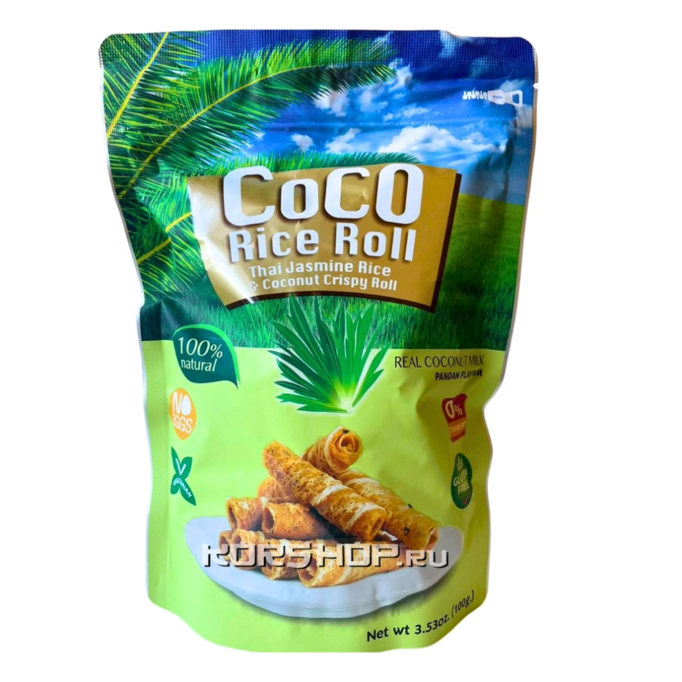 Кокосовые роллы со вкусом Пандана Kaset, Таиланд, 100 г Кокосовые роллы со вкусом Пандана Kaset, Таиланд, 100 г