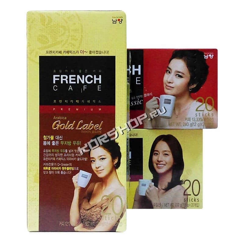 Кофе растворимый со сливками 3 в 1 French Cafe Gold Label Namyang (20 пакетиков), Корея, 230 г.