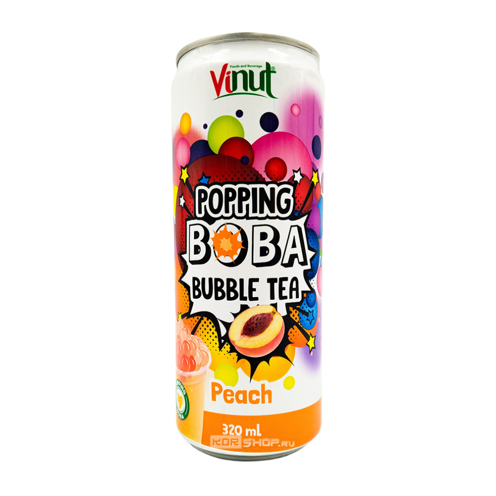Напиток холодный чай Бабл Ти с персиковым соком и шариками Поппинг Боба Vinut, Вьетнам, 320 мл