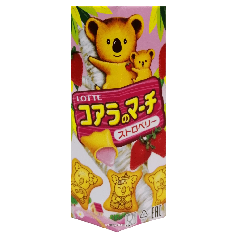 Печенье Koala's March с клубничной начинкой, Китай, 37 г