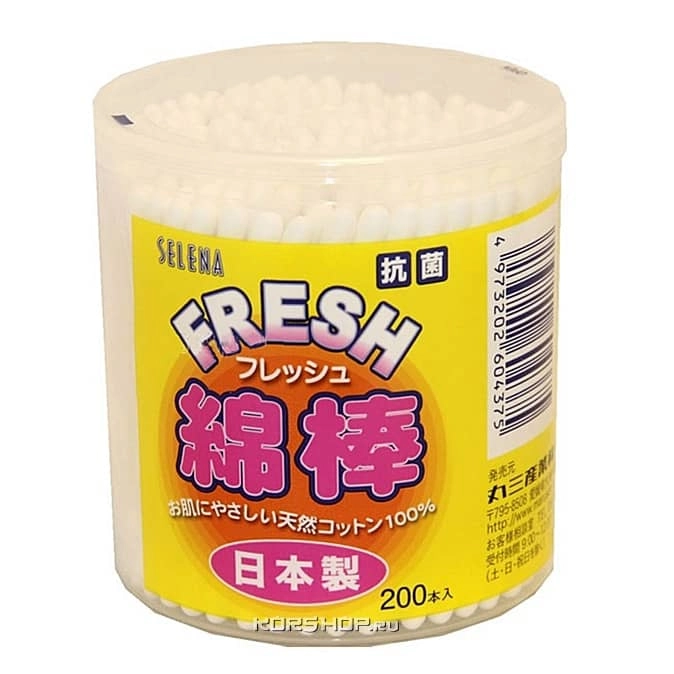 Ватные палочки с нескользящим стержнем Selena (200 шт.), Япония