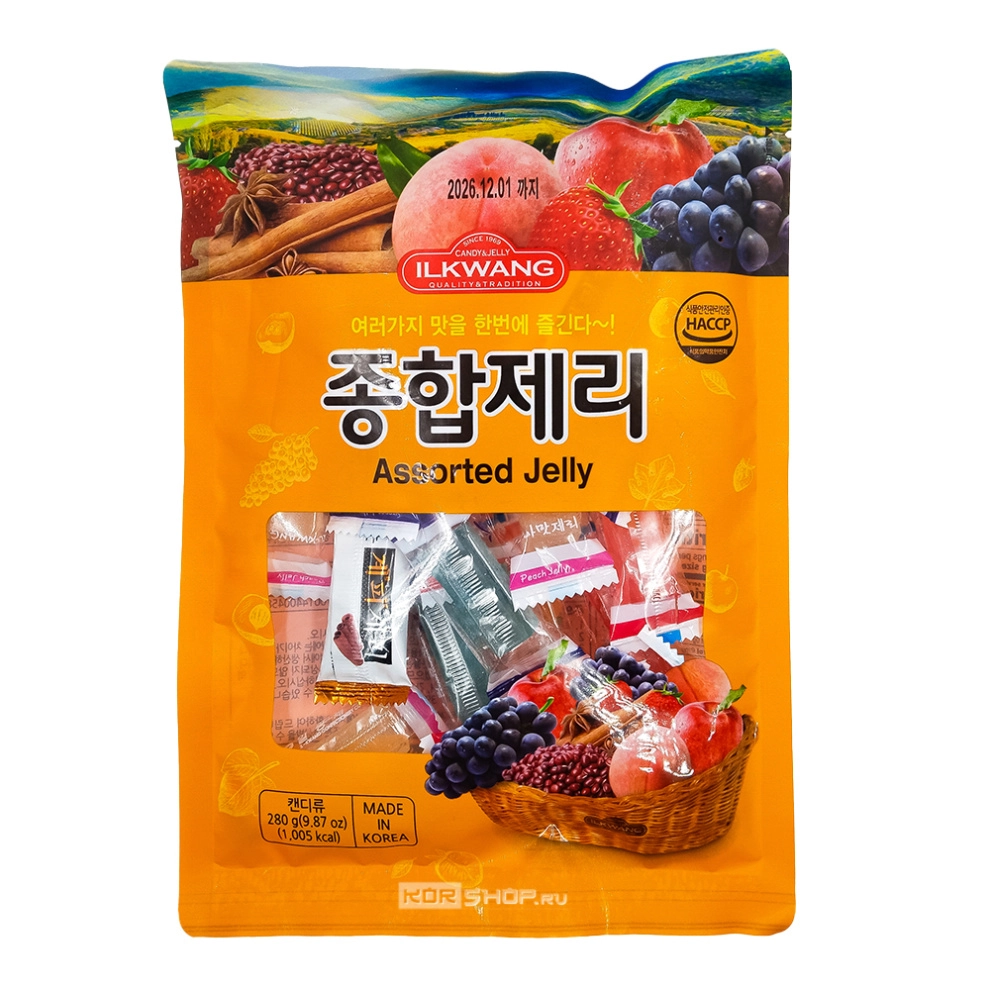 Желейные конфеты Ассорти (персик, апельсин, клубника, виноград, корица, красная фасоль) Assorted Jelly Ilkwang, Корея, 280 г Желейные конфеты Ассорти (персик, апельсин, клубника, виноград, корица, красная фасоль) Assorted Jelly Ilkwang, Корея, 280 г