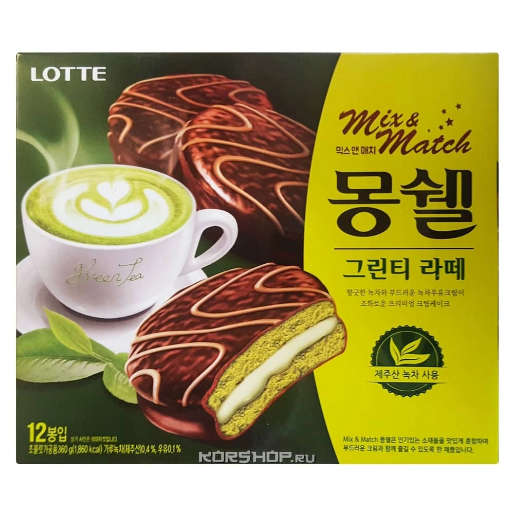 Бисквитные пирожные с зеленым чаем Dream Cake Lotte, Корея, 360 г