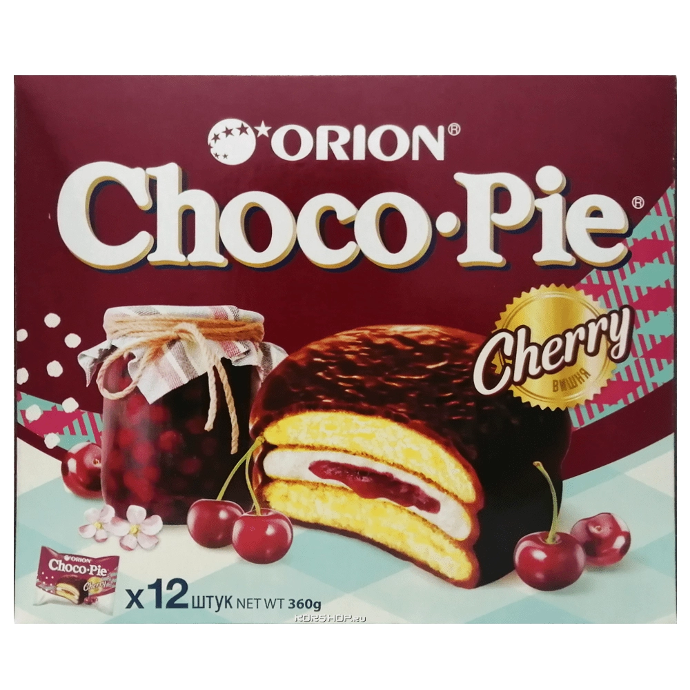 Прослоенное глазированное печенье с вишней Choco Pie Cherry Orion, Корея, 360 г