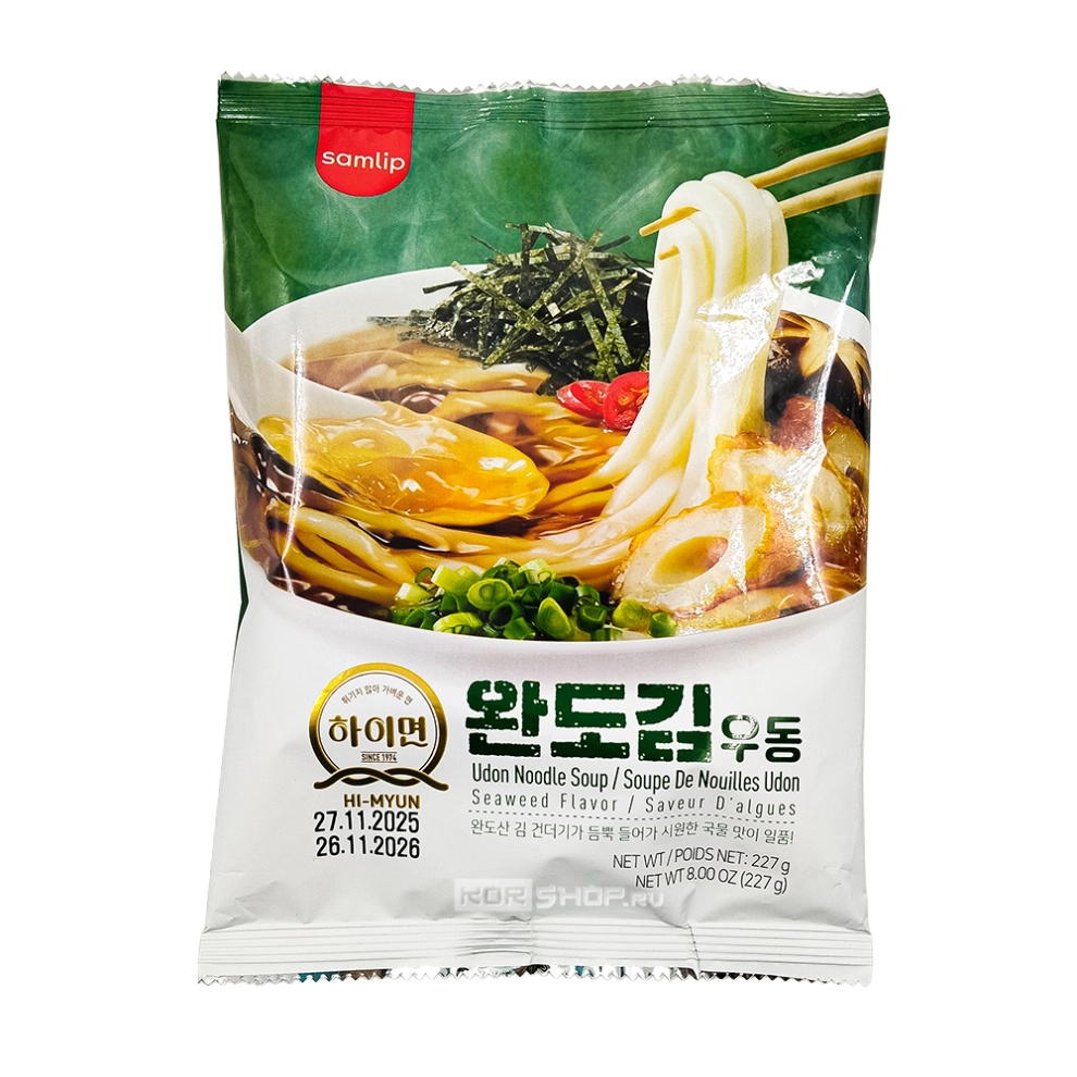 Лапша удон б/п со вкусом морской капусты Udon Noodle Soup Seaweed Flavor Hi-Myun Samlip, Корея, 227 г Лапша удон б/п со вкусом морской капусты Udon Noodle Soup Seaweed Flavor Hi-Myun Samlip, Корея, 227 г