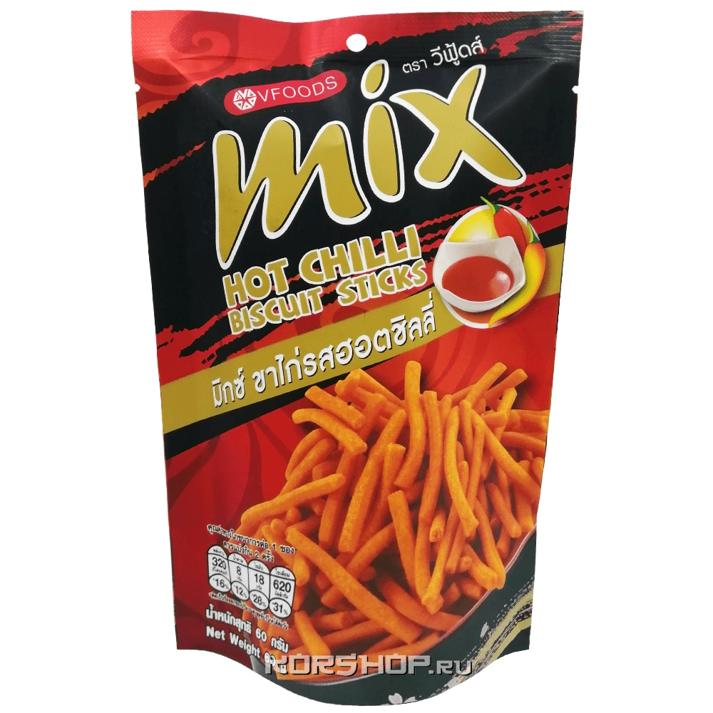 Хрустящие палочки со вкусом перца чили Mix VFoods, Таиланд, 60 г Хрустящие палочки со вкусом перца чили Mix VFoods, Таиланд, 60 г
