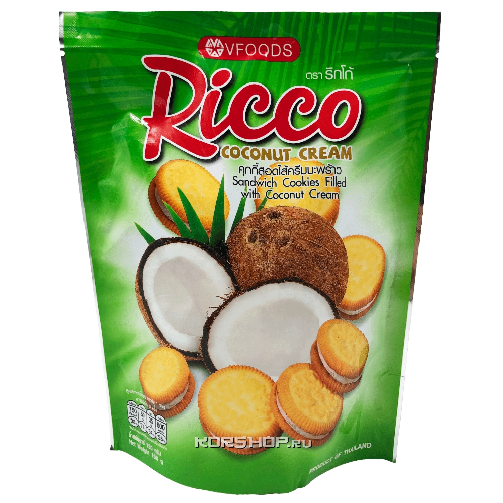 Печенье сэндвич с кокосовым кремом Ricco Vfoods, Таиланд, 150 г. Печенье сэндвич с кокосовым кремом Ricco Vfoods, Таиланд, 150 г.