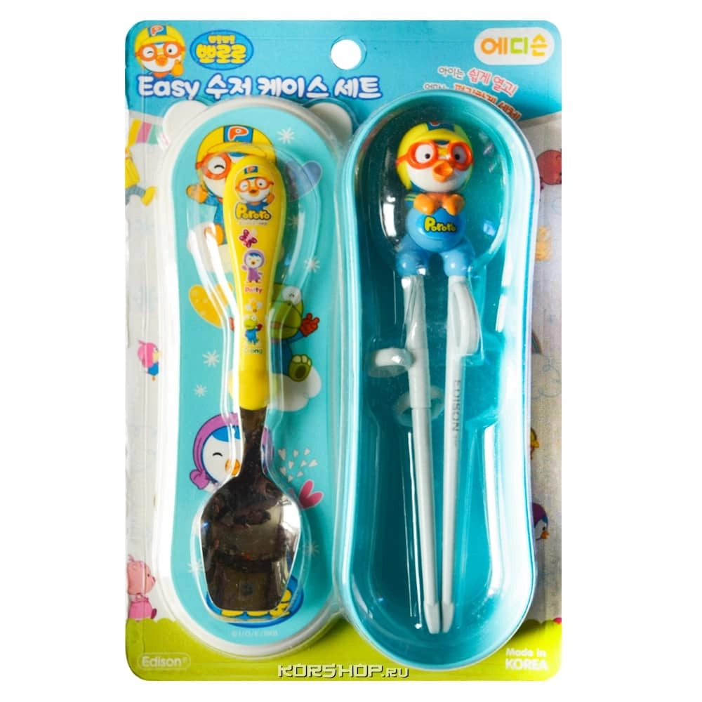 Набор (детские палочки, ложка, пенал) Pororo, Корея