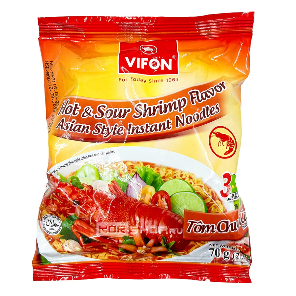 Пшеничная лапша б/п со вкусом креветки и чили Vifon, Вьетнам, 70 г