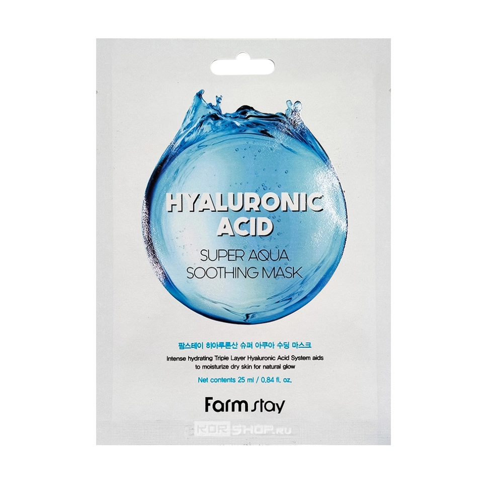Тканевая суперувлажняющая маска с гиалуроновой кислотой Hyaluronic Acid Super Aqua Soothing Mask FarmStay, Корея, 25 мл Тканевая суперувлажняющая маска с гиалуроновой кислотой Hyaluronic Acid Super Aqua Soothing Mask FarmStay, Корея, 25 мл