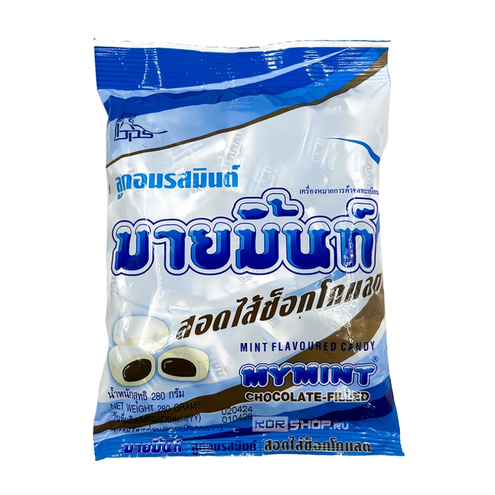 Конфеты жевательные со вкусом мяты и с шоколадной начинкой Mymint Chocolate-Filled Boonprasert, Таиланд, 280 г Конфеты жевательные со вкусом мяты и с шоколадной начинкой Mymint Chocolate-Filled Boonprasert, Таиланд, 280 г