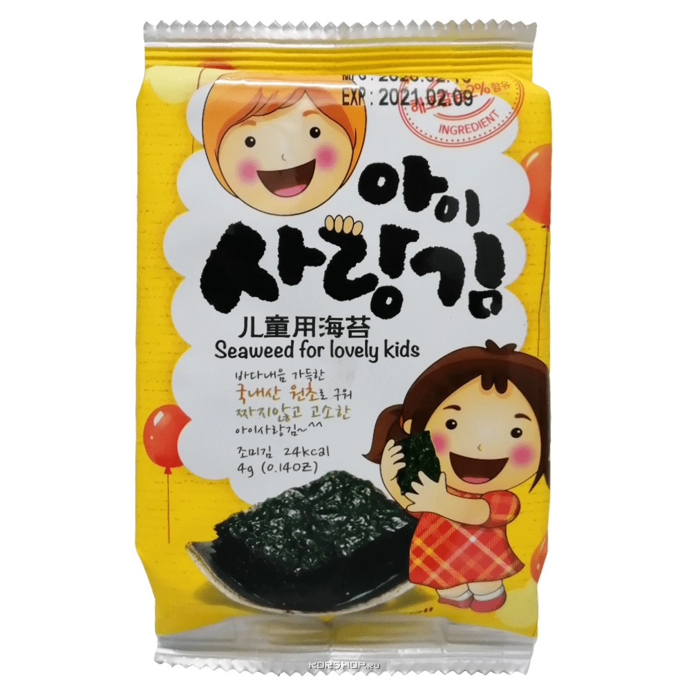 Хрустящая морская капуста для детей, без добавок Humanwell Manjun, Корея, 4 г Хрустящая морская капуста для детей, без добавок Humanwell Manjun, Корея, 4 г