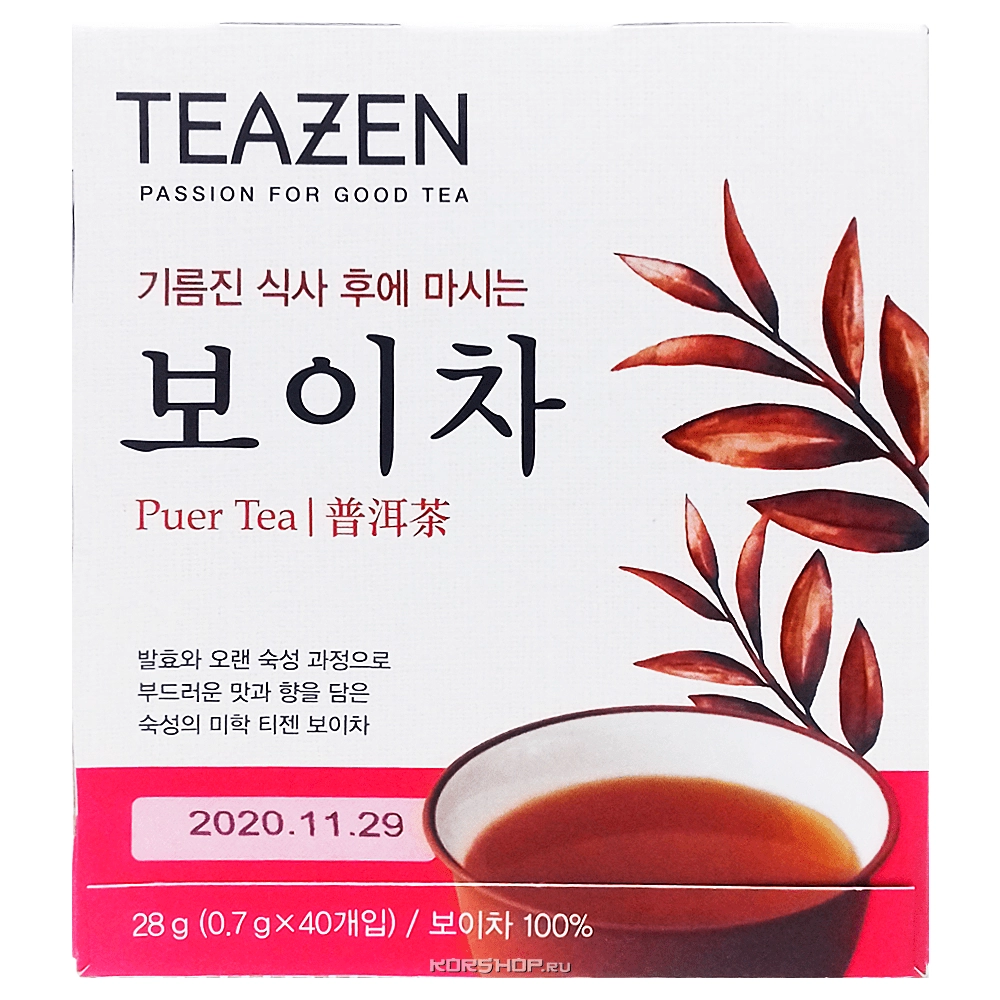 Чай Пуэр Teazen (0,7 г*40 шт.), Корея, 28 г