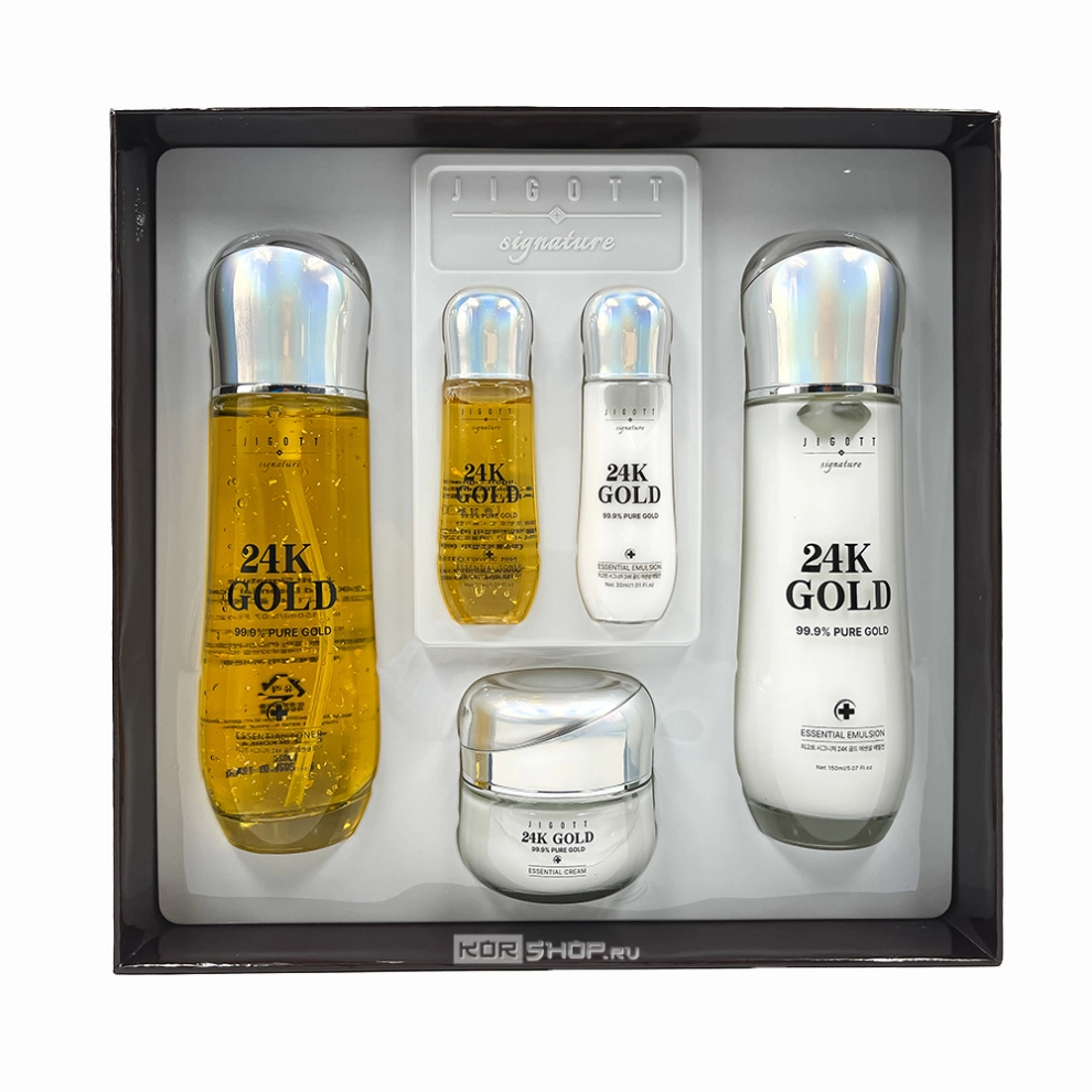 Омолаживающий набор с золотом (тонер + эмульсия + крем) 3SET Signature 24K Gold Essential Skin Care Jigott, Корея