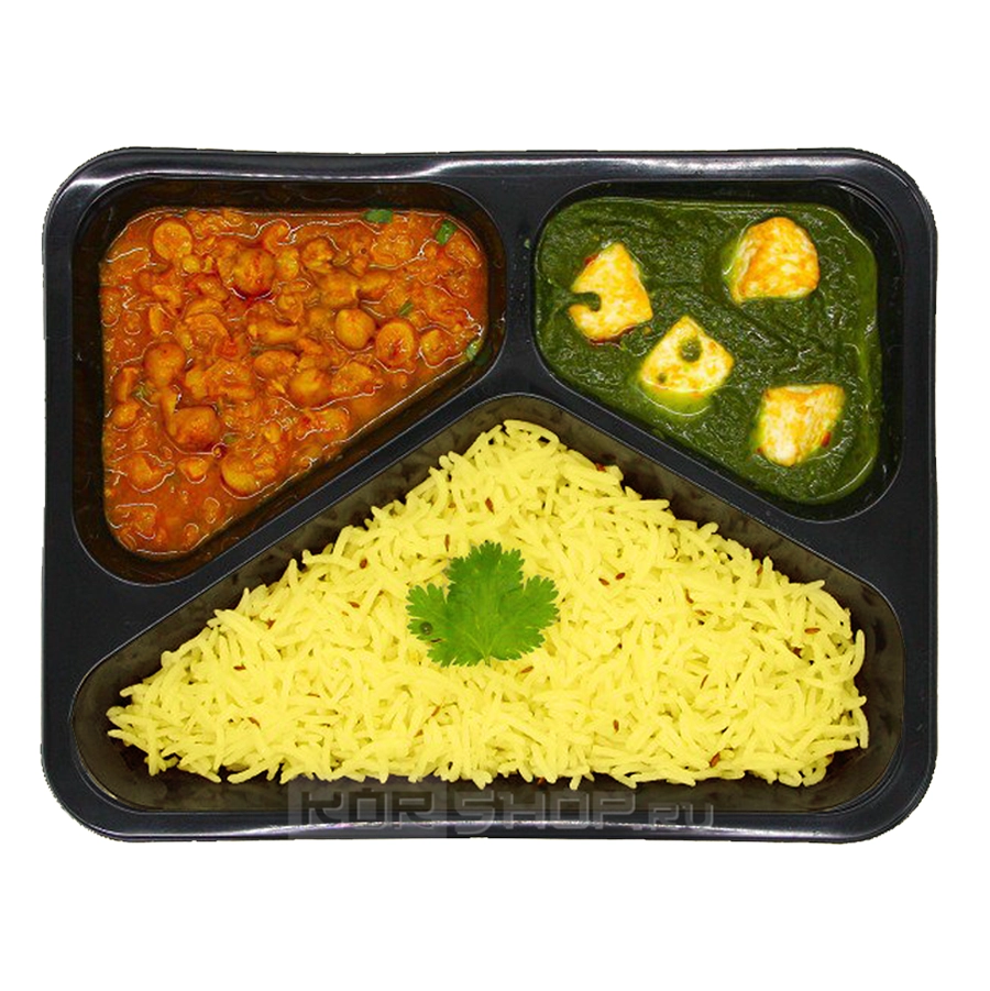 Комбо-Тхали (лимонный рис басмати + подливка из шпината и сыра «Палак панир» + нут по-панджабски) Ashokas, 400 г