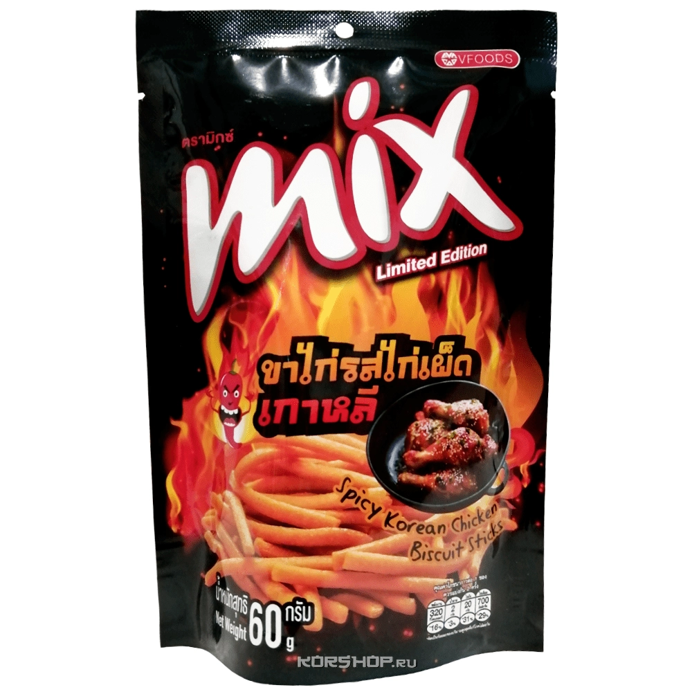 Хрустящие палочки со вкусом острой корейской курицы Mix VFoods, Таиланд, 60 г Хрустящие палочки со вкусом острой корейской курицы Mix VFoods, Таиланд, 60 г