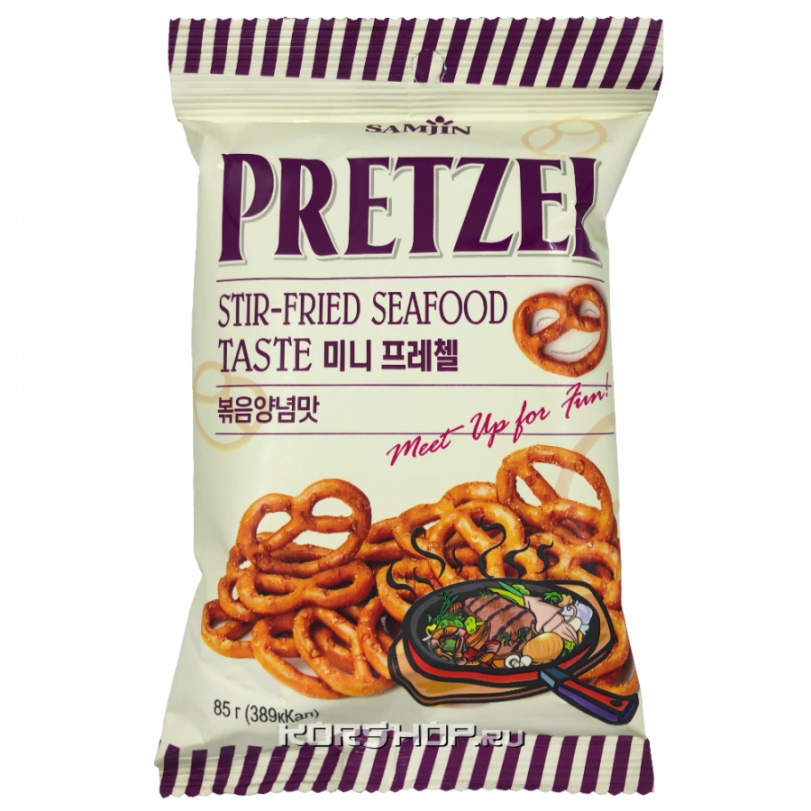 Претцели со вкусом жареных морепродуктов Samjin, Корея, 85 г. Срок до 08.11.2025.
