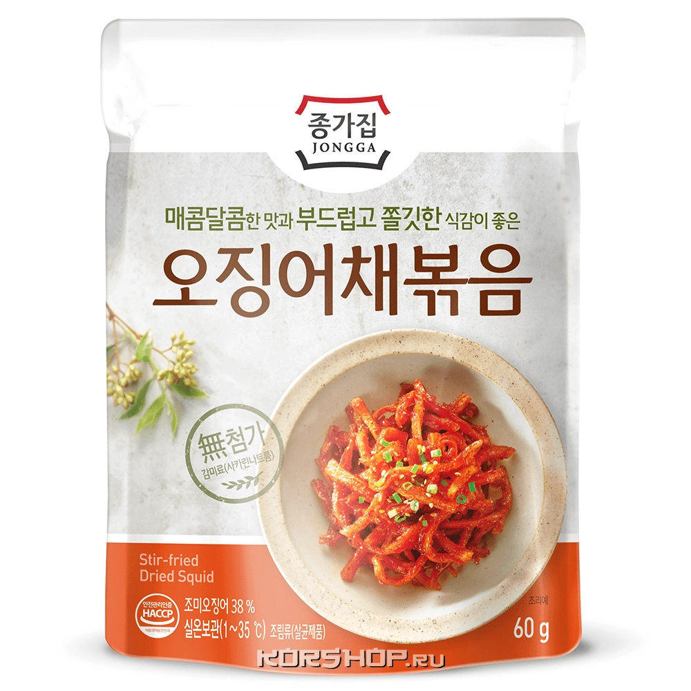 Сушеный кальмар обжаренный в остром соусе Jongga, Корея, 60 г Сушеный кальмар обжаренный в остром соусе Jongga, Корея, 60 г