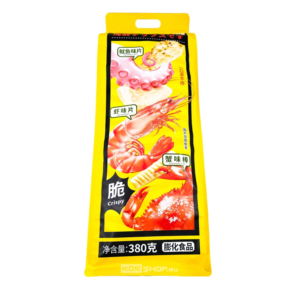 Чипсы «Ассорти» со вкусами кальмара, креветки и краба с икрой Dangjia, Китай, 380 г