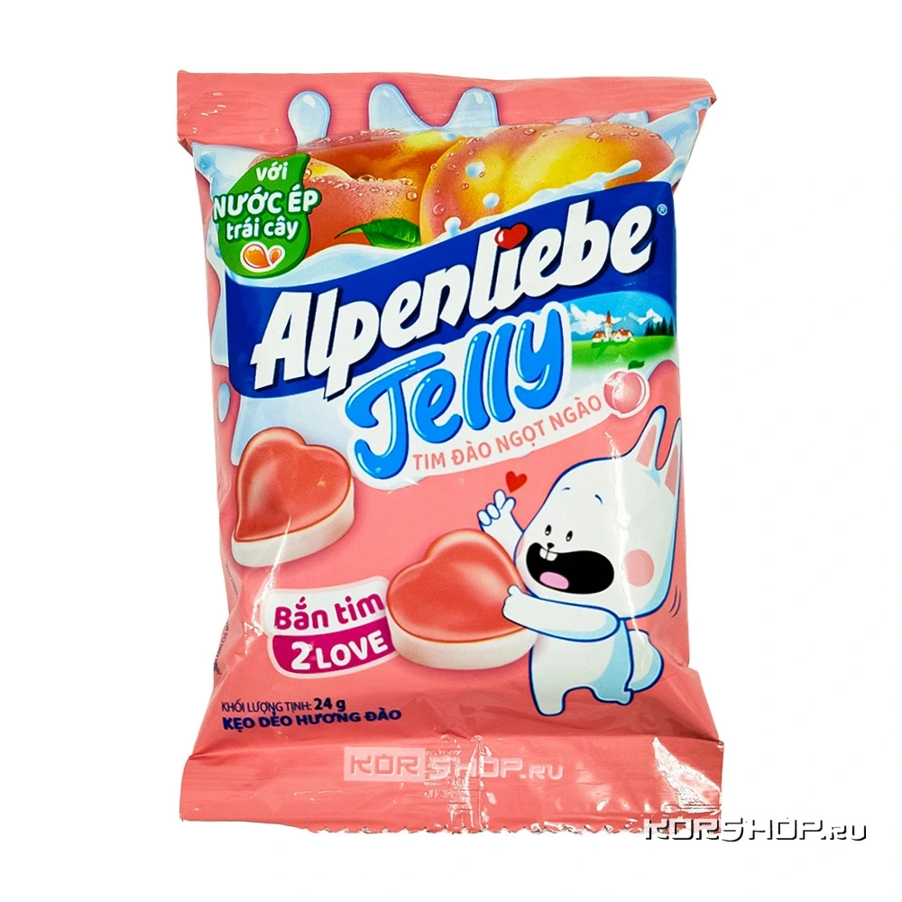 Мягкие конфеты в форме сердца со вкусом персика Alpenliebe, Вьетнам, 24 г Мягкие конфеты в форме сердца со вкусом персика Alpenliebe, Вьетнам, 24 г