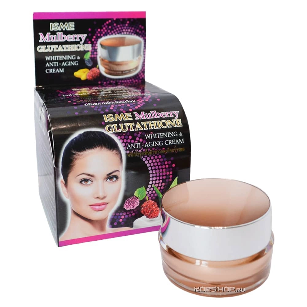 Антивозрастной отбеливающий крем для лица с глутатионом и шелковицей Mulberry and glutathione whitening and anti-aging cream ISME, Таиланд, 10 г Антивозрастной отбеливающий крем для лица с глутатионом и шелковицей Mulberry and glutathione whitening and anti-aging cream ISME, Таиланд, 10 г