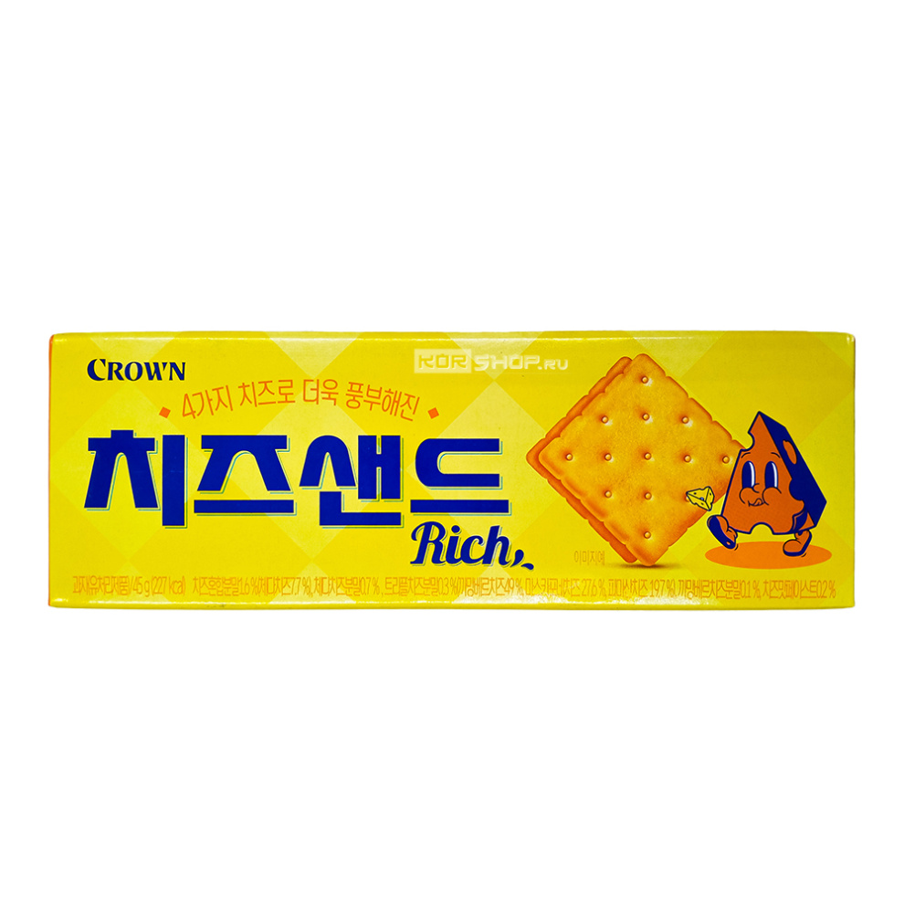 Крекеры с сырным вкусом Cheese Sand Rich Crown, Корея, 45 г. Срок до 09.09.2025.