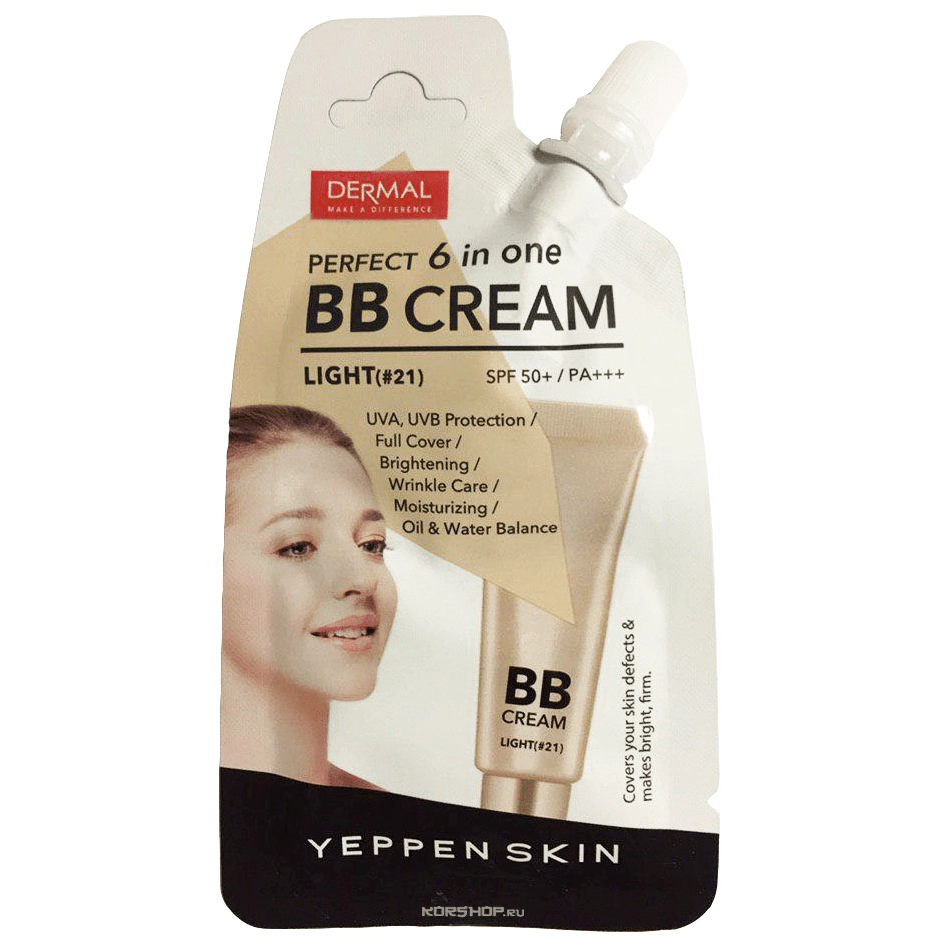 ВВ-крем для лица 6 в 1 с защитой от солнца SPF 50+/PA+++ (светлый тон 21) Yeppen Skin Dermal, Корея, 10 г