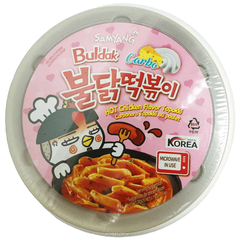 Острые рисовые клецки токпокки со вкусом курицы в соусе карбонара и бульдак Samyang, Корея, 179 г Острые рисовые клецки токпокки со вкусом курицы в соусе карбонара и бульдак Samyang, Корея, 179 г