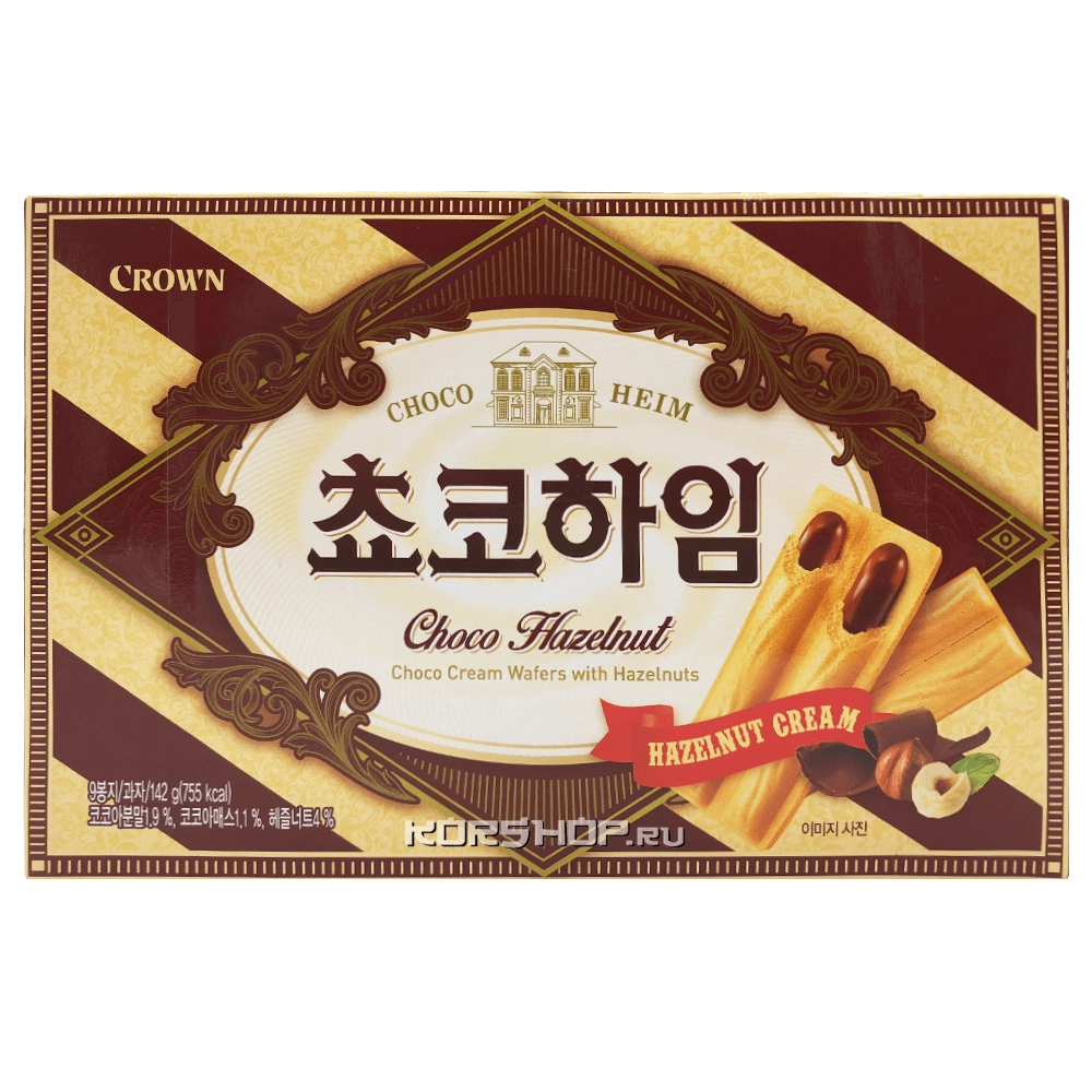 Вафли с шоколадным кремом и фундуком Choco Heim Crown, Корея, 142 г