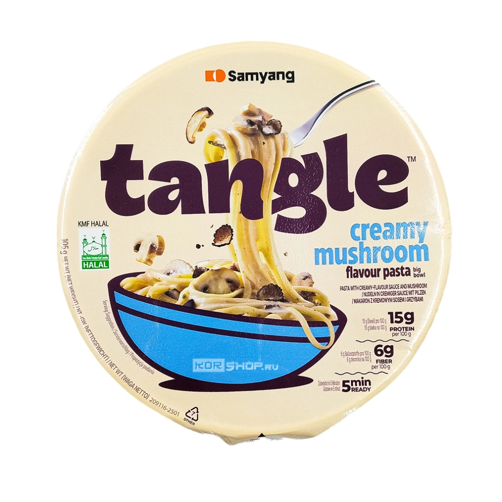 Паста б/п со сливочным соусом и грибами (чашка) Tangle Creamy Mushroom Flavour Pasta Big Bowl Samyang, Корея, 105 г