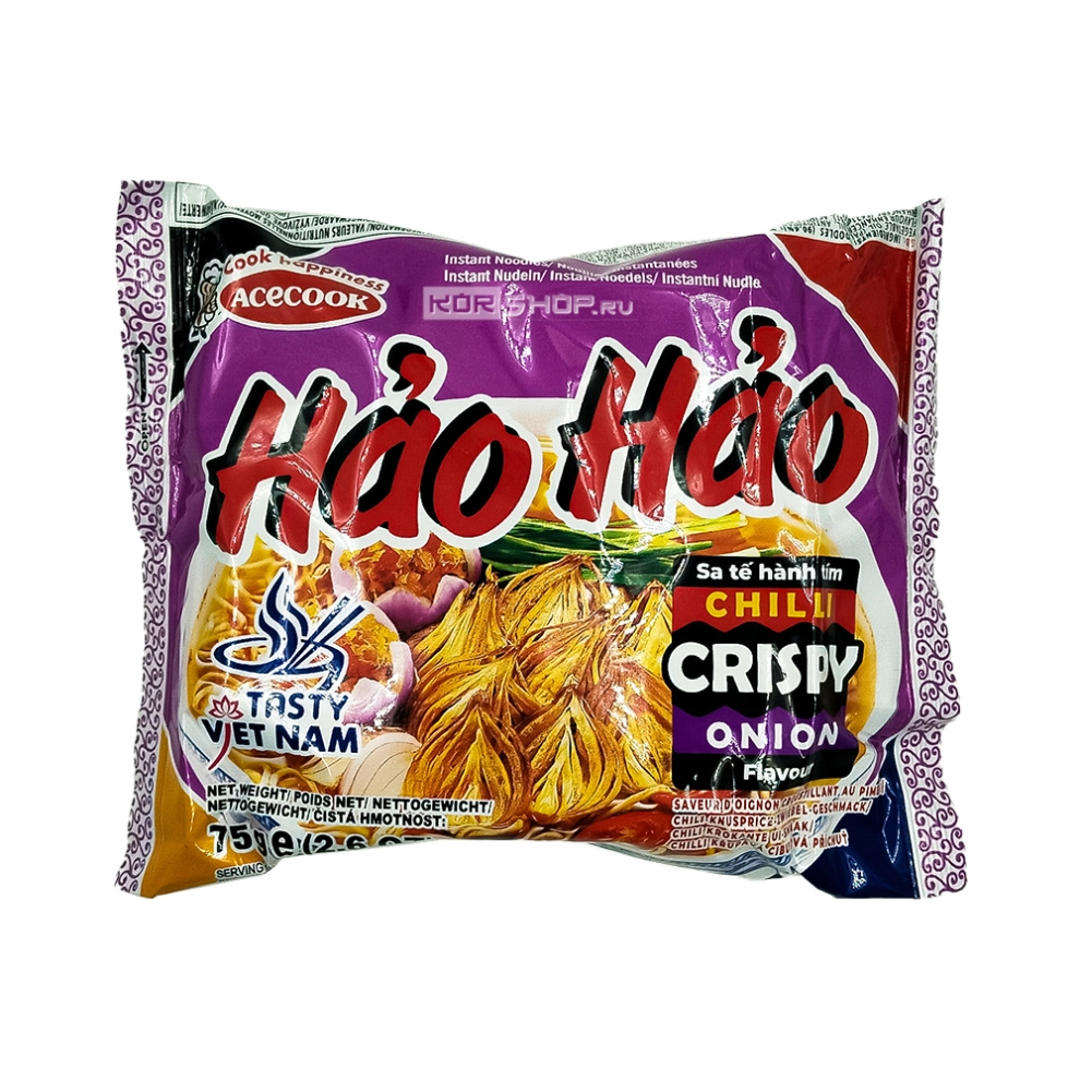 Лапша б/п со вкусом «Хрустящий лук в соусе чили» Hao Hao Acecook, Вьетнам, 75 г