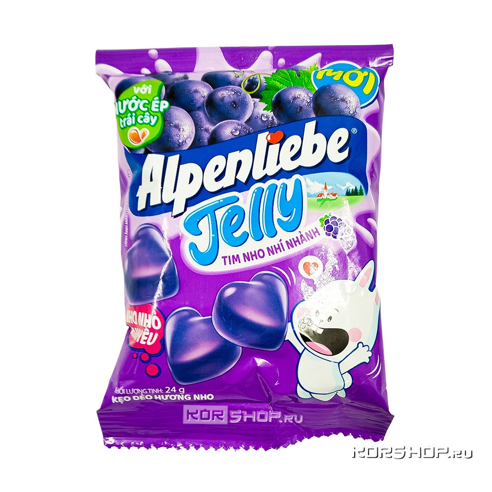 Мягкие конфеты в форме сердца со вкусом винограда Alpenliebe, Вьетнам, 24 г Мягкие конфеты в форме сердца со вкусом винограда Alpenliebe, Вьетнам, 24 г