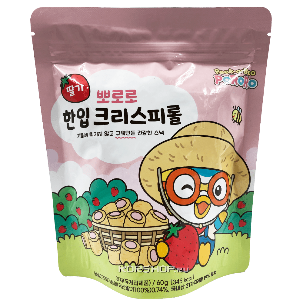 Хрустящий мини ролл со вкусом клубники Pororo Youyoung Global, Корея, 60 г.