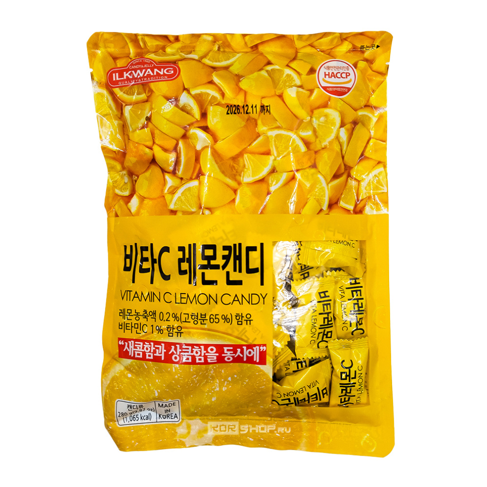 Леденцовая карамель со вкусом лимона и с витамином С Vitamin C Lemon Candy Ilkwang, Корея, 280 г