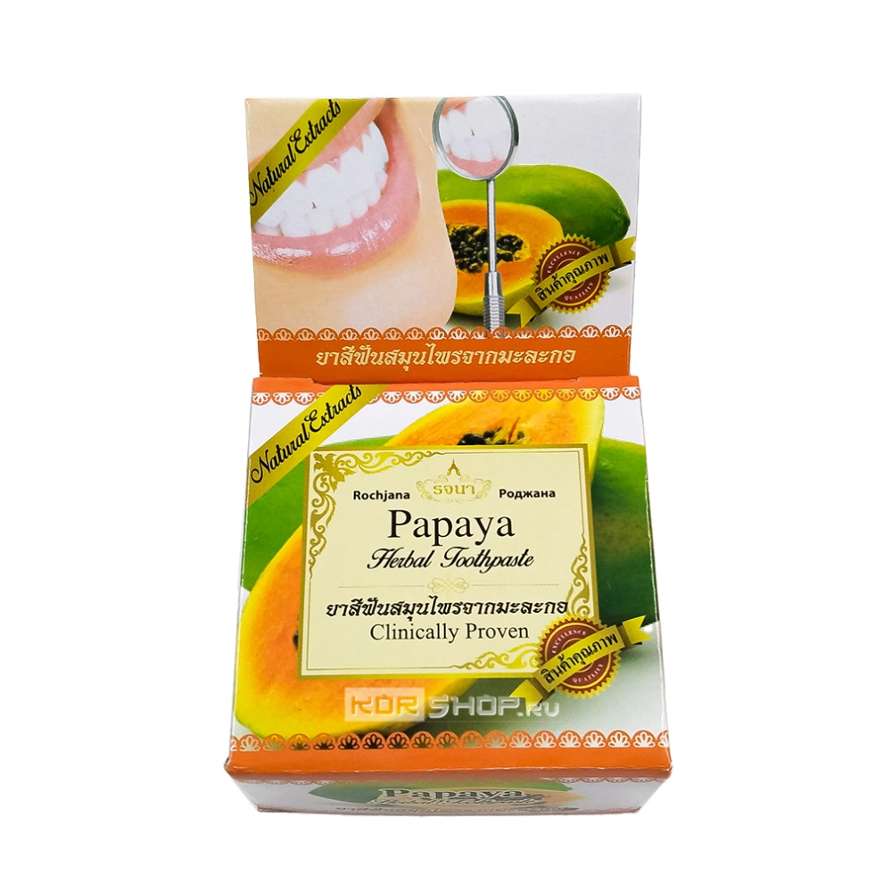 Зубная паста травяная отбеливающая Папайя Rochjana, Таиланд, 30 г Зубная паста травяная отбеливающая Папайя Rochjana, Таиланд, 30 г