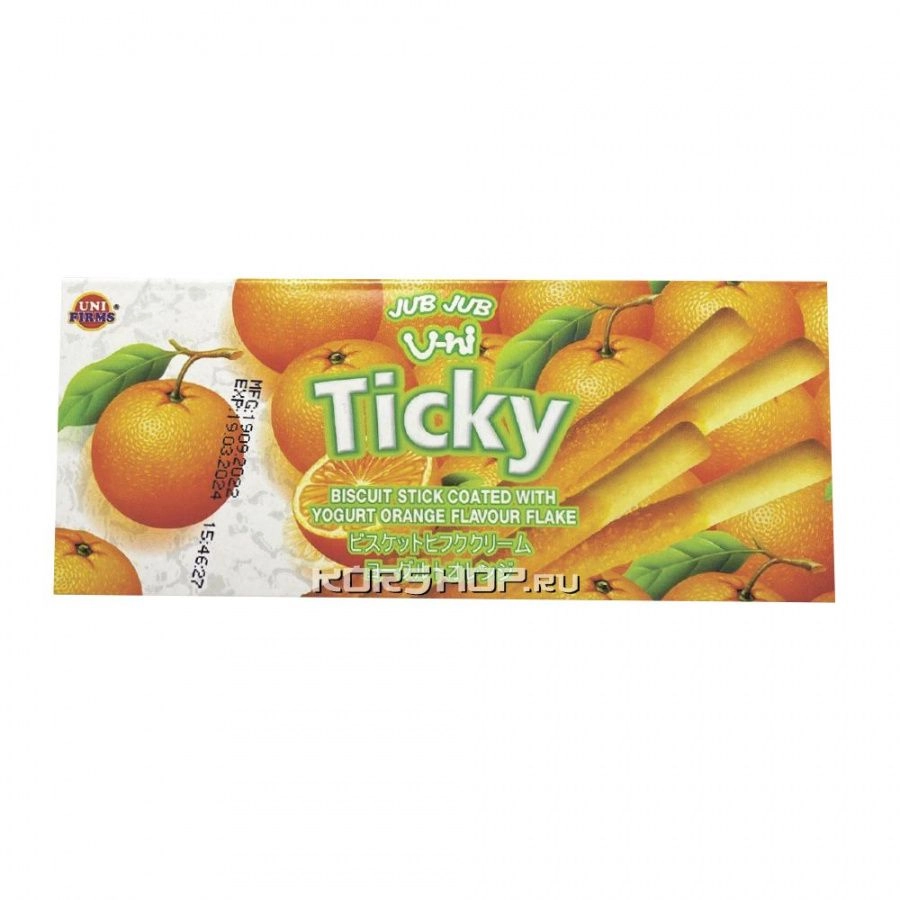 Печенье палочки апельсиновые с йогуртом Ticky, Таиланд 18 г Печенье палочки апельсиновые с йогуртом Ticky, Таиланд 18 г
