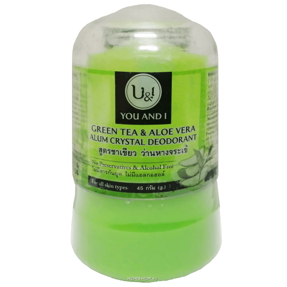 Дезодорант кристалл с алоэ вера и зеленым чаем You and I, Таиланд, 45 г Дезодорант кристалл с алоэ вера и зеленым чаем You and I, Таиланд, 45 г
