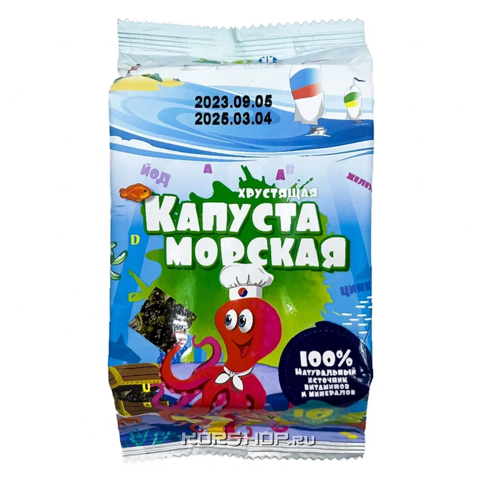 Блок (12 уп. по 4,5 г) Хрустящая морская капуста «Осьминожка» Нори Лэнд / Nori Land, Корея, 4,5 г х 12 шт.