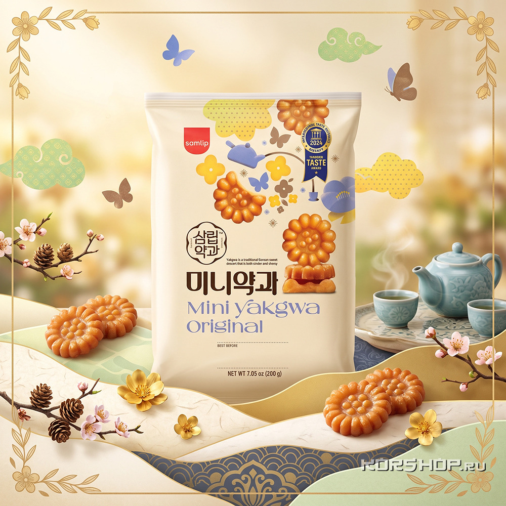 Корейское печенье Якква мини с мёдом/Korean mini Yakgwa cookie (honey) Самлип/Samlip, Корея, 200 г