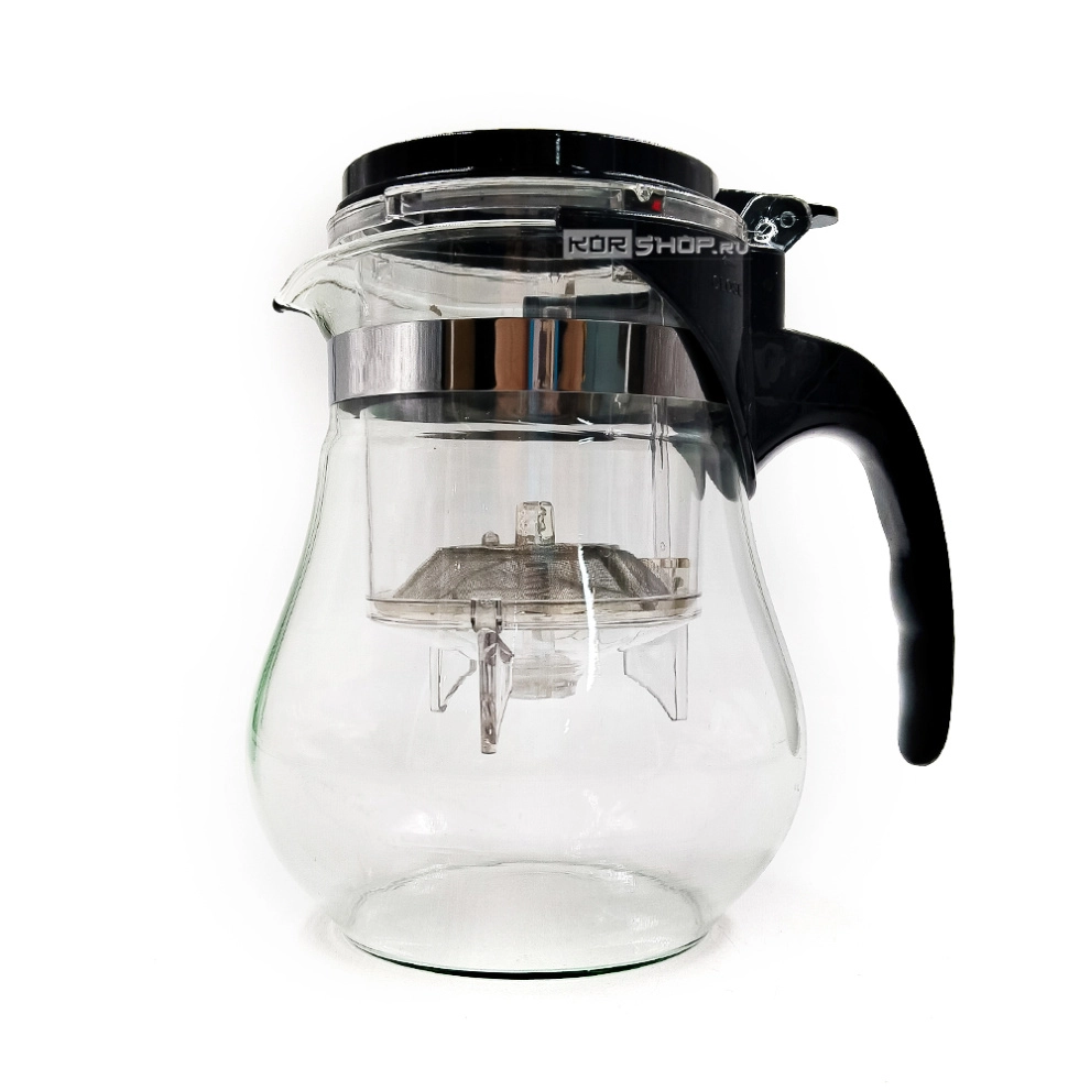 Стеклянный чайник с кнопкой Гунфу «Серебряное кольцо» (кувшин), 1,2 л Стеклянный чайник с кнопкой Гунфу «Серебряное кольцо» (кувшин), 1,2 л