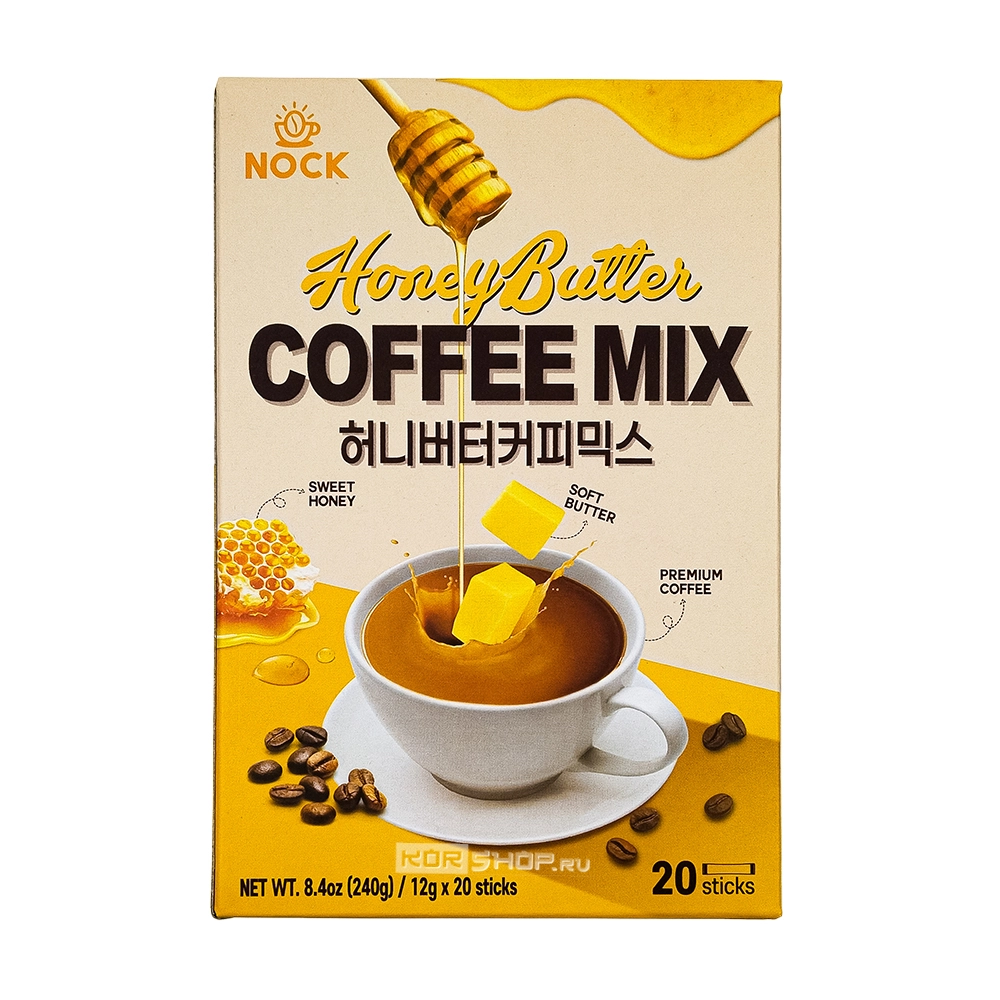 Растворимая кофейная смесь со вкусом мёда и сливочного масла (Honey Butter Coffee Mix) Нок / Nock, Корея, 240 г (20 пакетиков по 12 г)