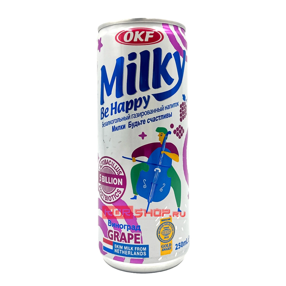 Напиток газированный безалкогольный Виноград Милки Би Хэппи Milky Be Happy OKF, Корея, 250 мл Напиток газированный безалкогольный Виноград Милки Би Хэппи Milky Be Happy OKF, Корея, 250 мл