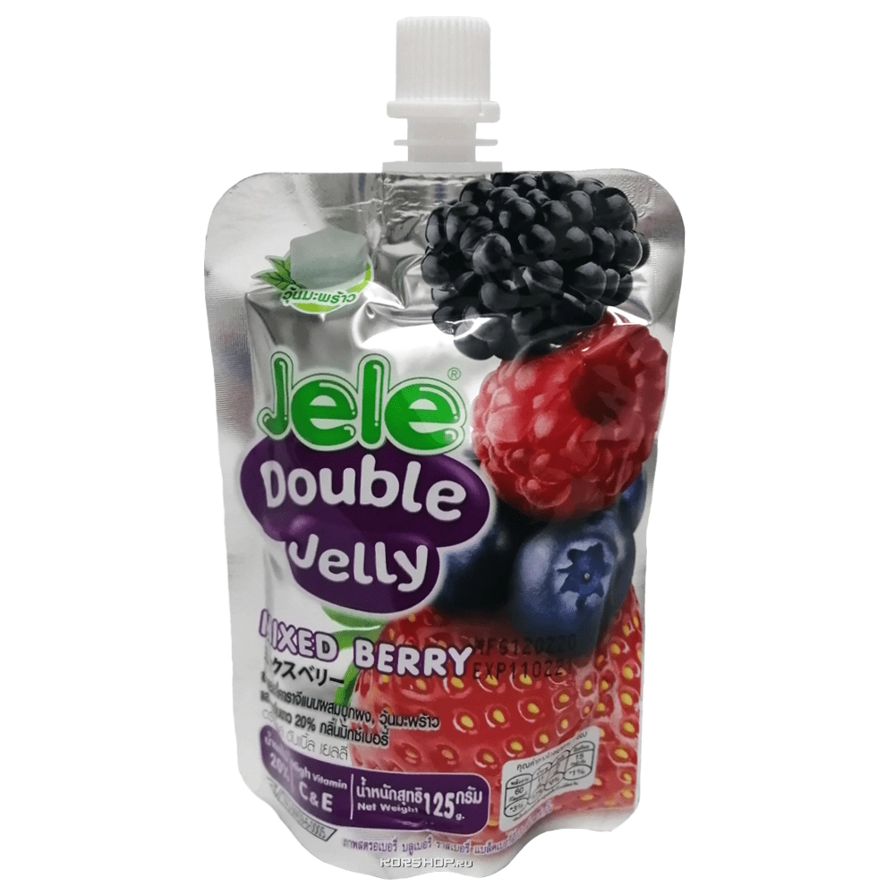 Желе Ягодный Микс, мякотью кокоса и витамином С Double Jelly Jele, Таиланд, 125 г Желе Ягодный Микс, мякотью кокоса и витамином С Double Jelly Jele, Таиланд, 125 г