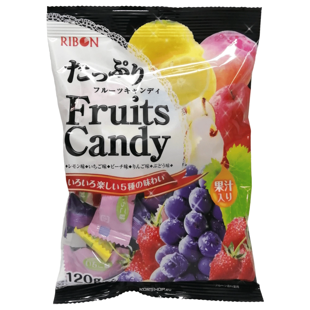 Карамель Ассорти 5 вкусов Fruits Candy Ribon, Япония, 120 г Карамель Ассорти 5 вкусов Fruits Candy Ribon, Япония, 120 г