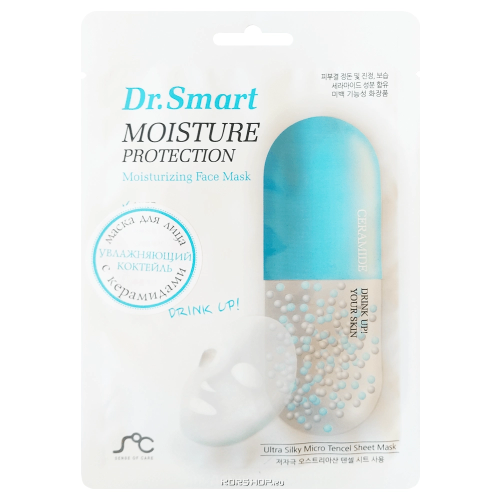 Увлажняющая тканевая маска для лица с керамидами Moisture Protection Dr. Smart, Корея, 25 мл Увлажняющая тканевая маска для лица с керамидами Moisture Protection Dr. Smart, Корея, 25 мл