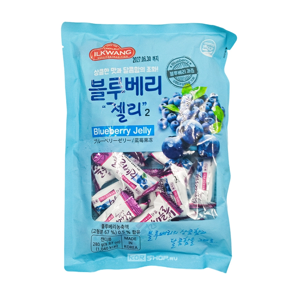 Желейные конфеты со вкусом черники Blueberry Jelly Ilkwang, Корея, 280 г Желейные конфеты со вкусом черники Blueberry Jelly Ilkwang, Корея, 280 г