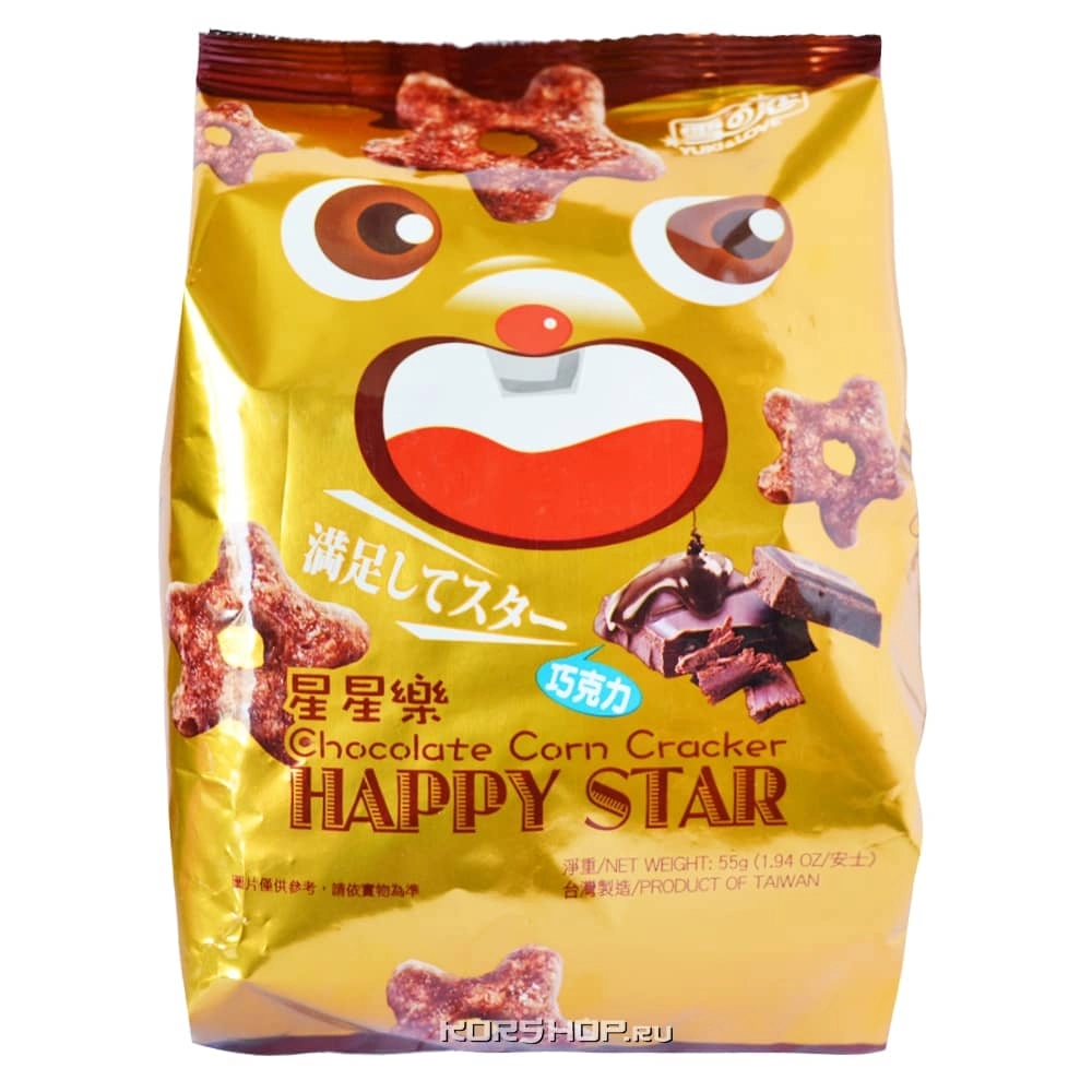 Кукурузные звездочки «Хэппи Стар Юки» со вкусом шоколада, Тайвань, 55 г Кукурузные звездочки «Хэппи Стар Юки» со вкусом шоколада, Тайвань, 55 г