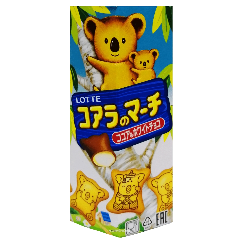 Печенье с шоколадной начинкой со вкусом какао и белого шоколада Koala's March Lotte, Китай, 37 г