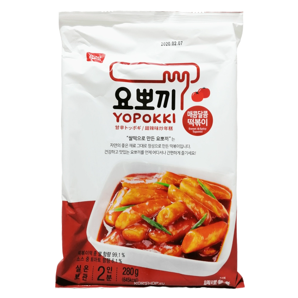 Острые рисовые палочки токпокки Sweet and Spicy Yopokki (2 порции), Корея, 280 г. Срок до 25.11.2025.