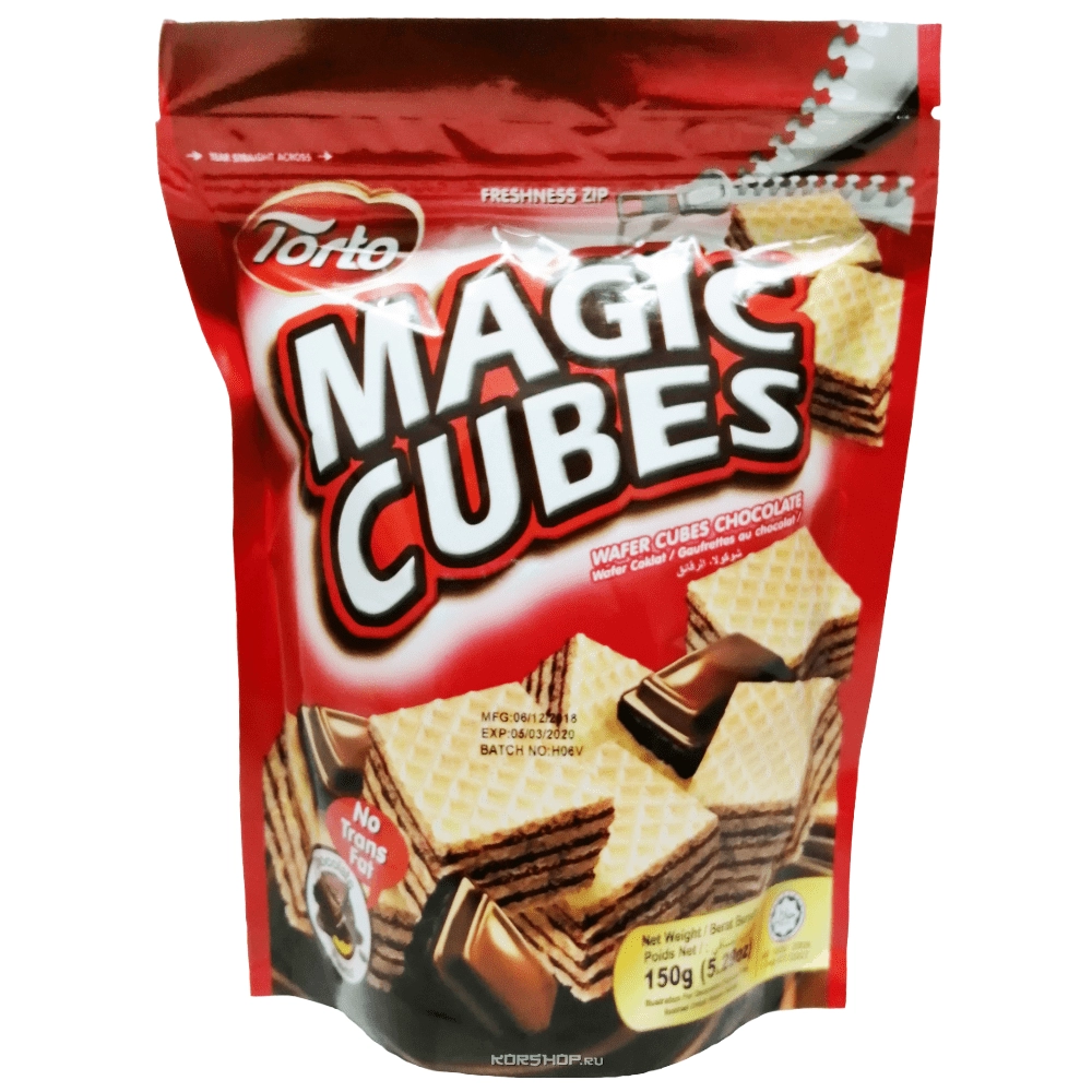 Вафли с шоколадной начинкой Magic Cubes Torto, Малайзия, 150 г Вафли с шоколадной начинкой Magic Cubes Torto, Малайзия, 150 г